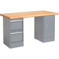 Global Equipment 72 x 30 Pedestal Workbench - 2 Drawers and Cabinet, Maple Safety Edge - Gray 319018